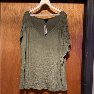 torrid Olive V-Neck Short Sleeve Knit Top